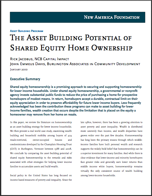 The Asset Building Potential of Shared Equity Homeownership